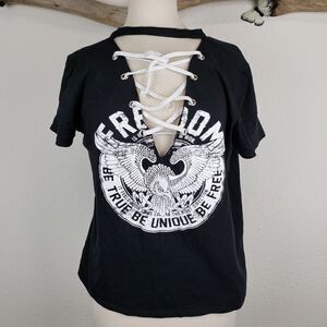 American rebel lace up biker style tee